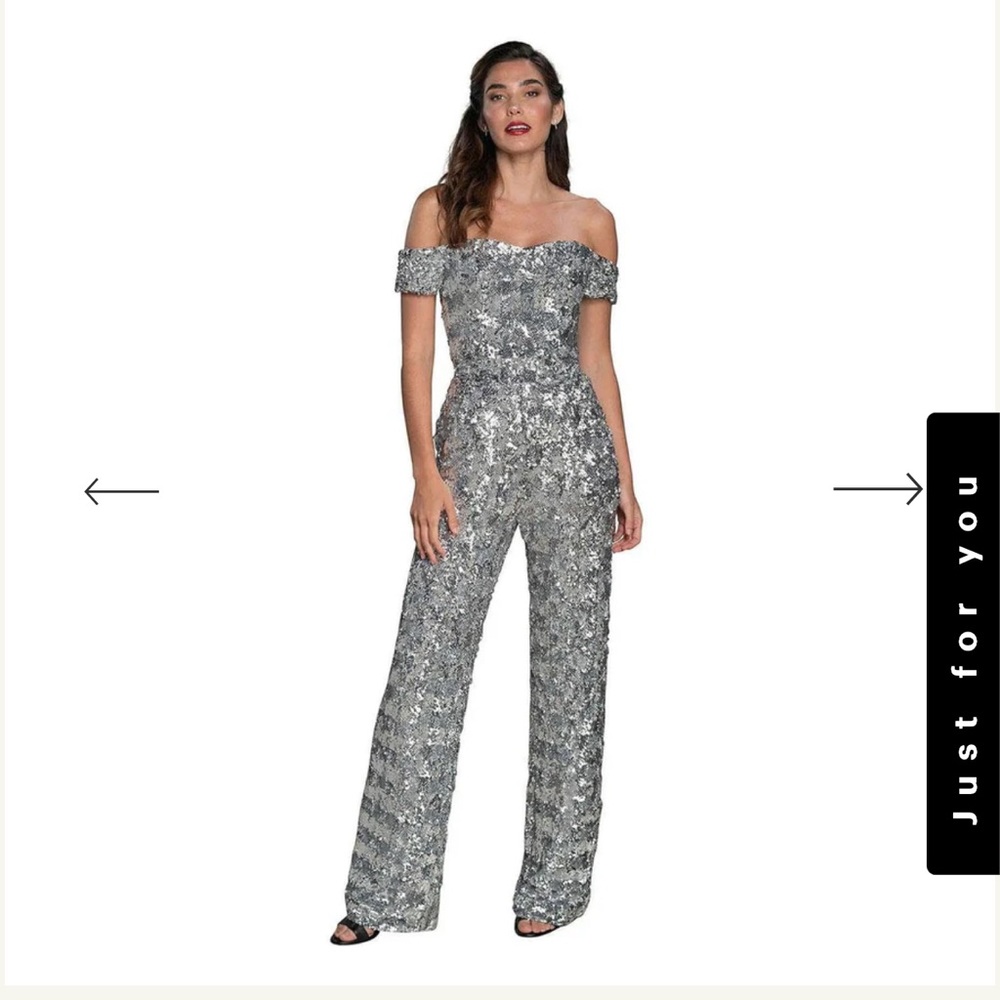 Dress The Population Elon Sequin Off-shoulder Jumpsuit